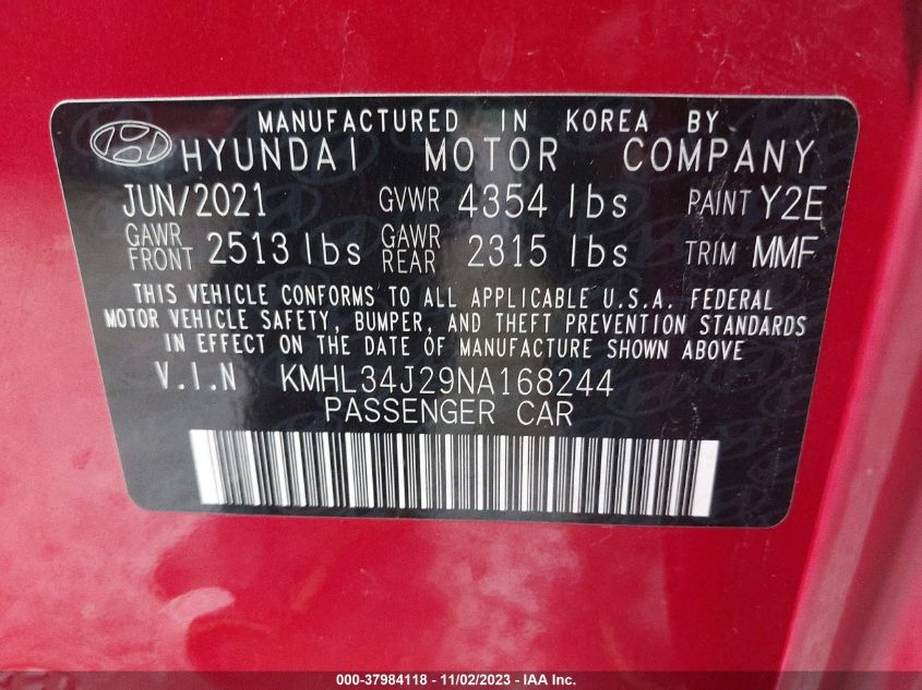 2022 HYUNDAI SONATA LIMITED - KMHL34J29NA168244