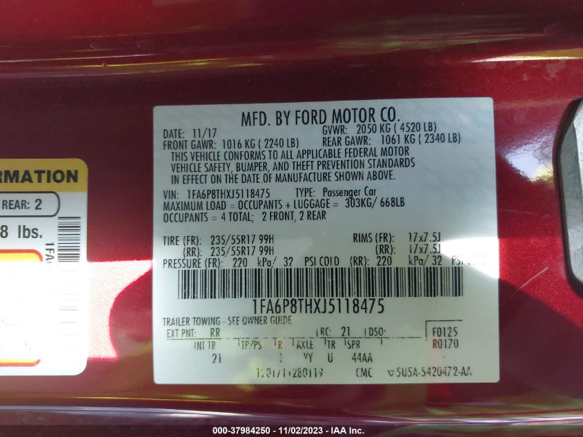 2018 FORD MUSTANG - 1FA6P8THXJ5118475