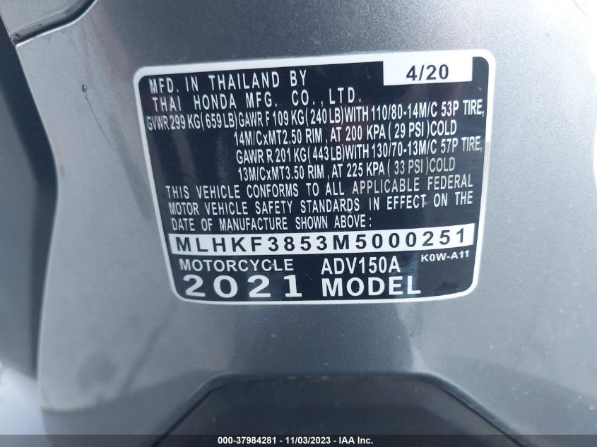 2021 HONDA ADV150 A MLHKF3853M5000251