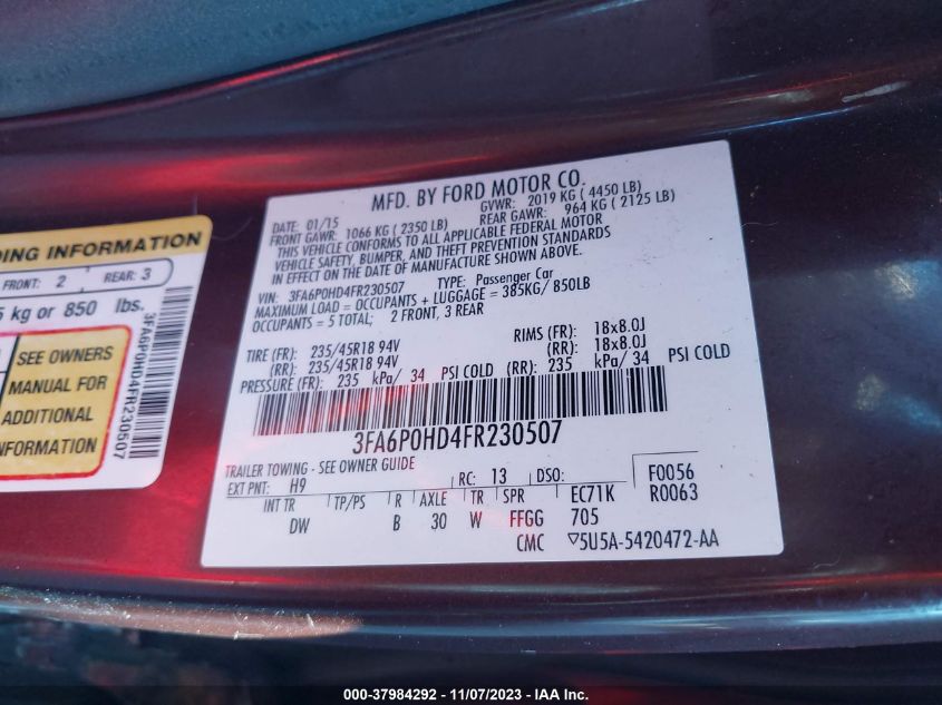 2015 FORD FUSION SE - 3FA6P0HD4FR230507