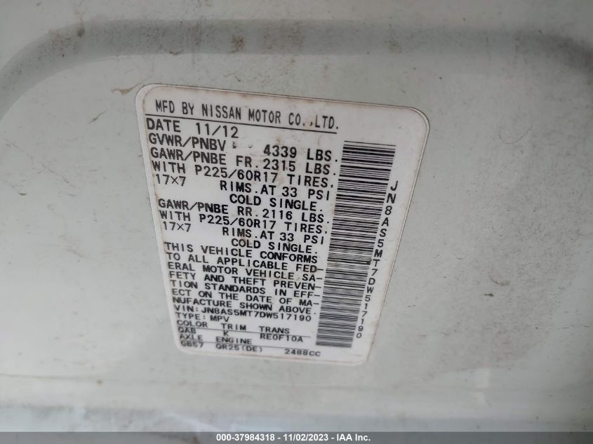 2013 NISSAN ROGUE SV - JN8AS5MT7DW517190