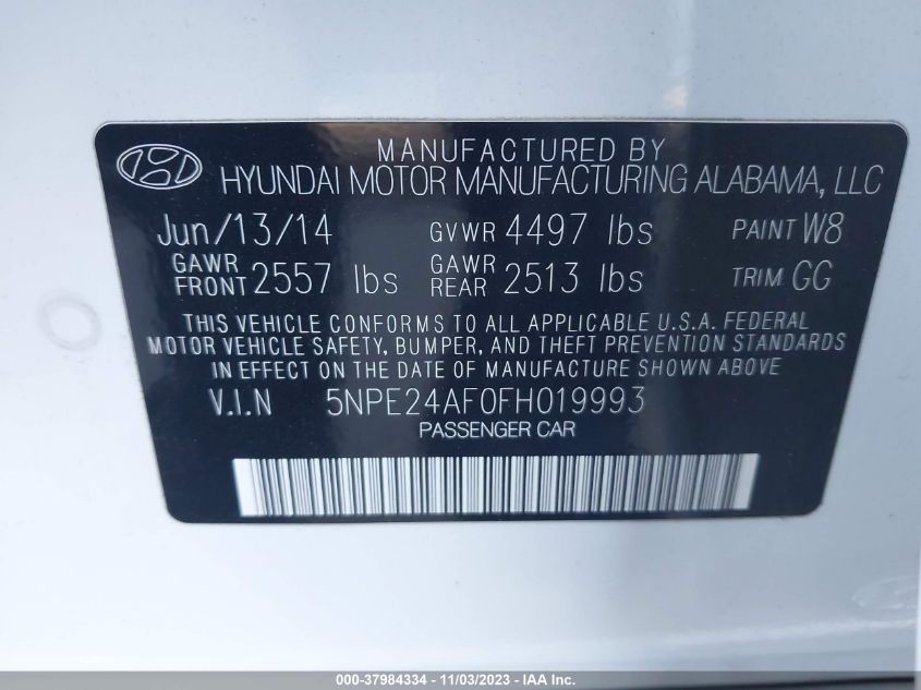 2015 HYUNDAI SONATA SE - 5NPE24AF0FH019993