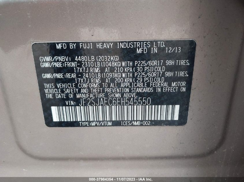 2014 SUBARU FORESTER 2.5I PREMIUM - JF2SJAEC6EH545550
