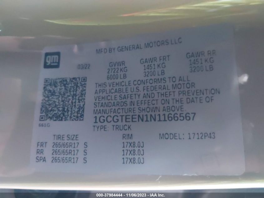 2022 CHEVROLET COLORADO ZR2 - 1GCGTEEN1N1166567