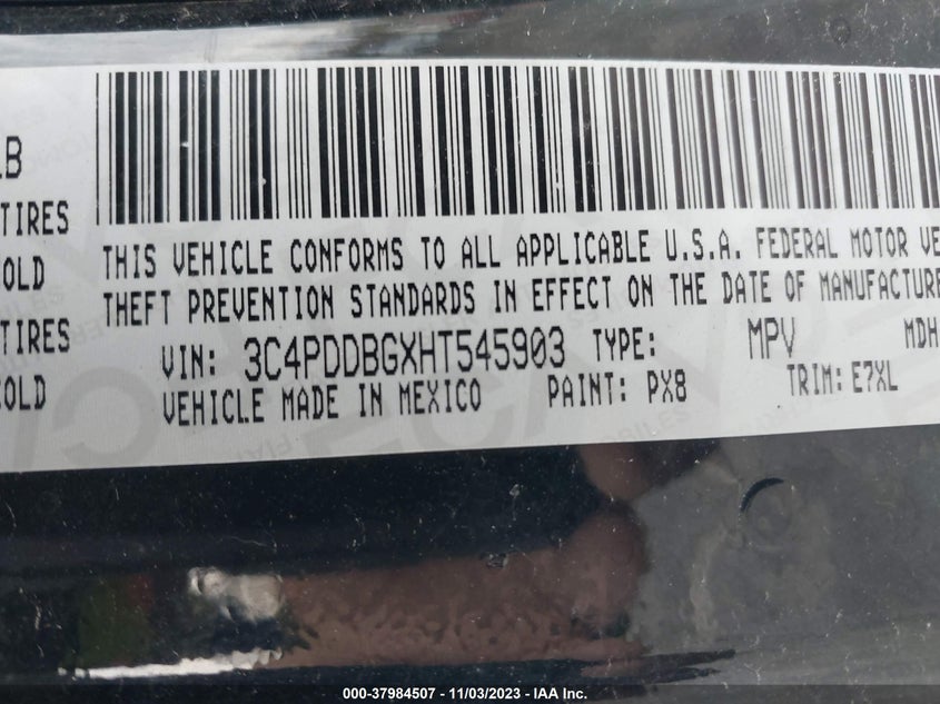 VIN 3C4PDDBGXHT545903 2017 DODGE JOURNEY SXT