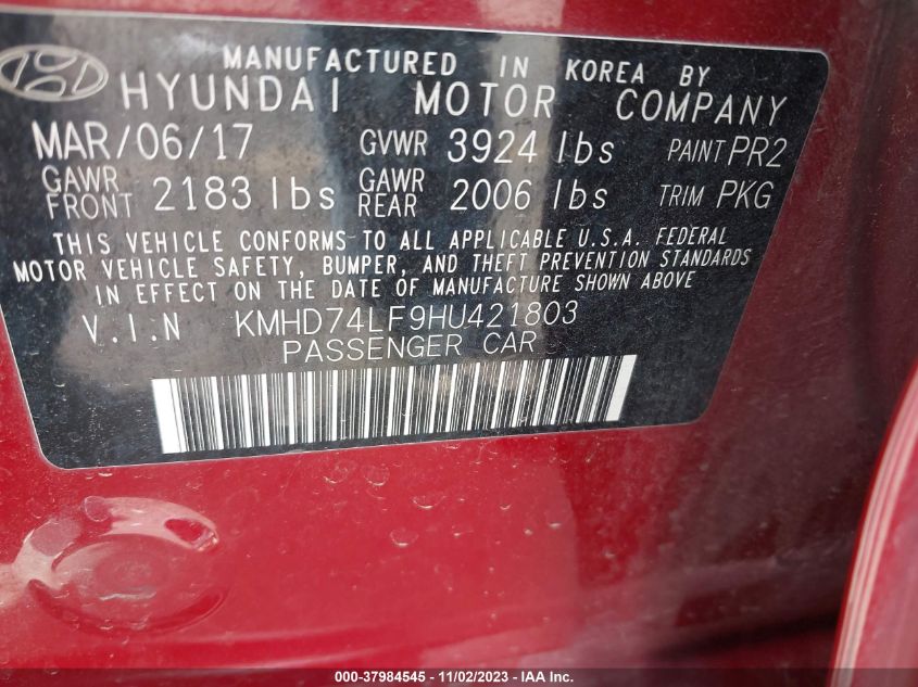 2017 HYUNDAI ELANTRA SE - KMHD74LF9HU421803