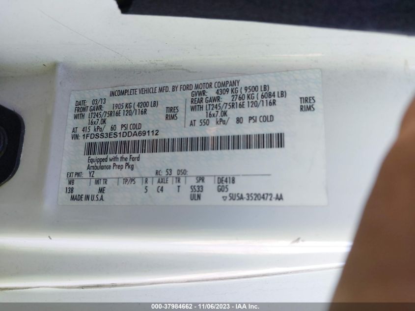 2013 FORD E-350 SUPER DUTY COMMERCIAL 1FDSS3ES1DDA69112