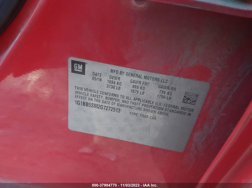 2016 CHEVROLET CRUZE LS - 1G1BB5SM2G7272513