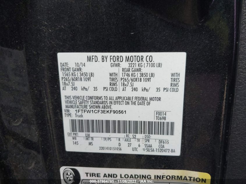 2014 FORD F-150 XL/STX/XLT/FX2/LARIAT - 1FTFW1CF3EKF90561