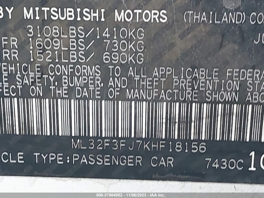 2019 MITSUBISHI MIRAGE G4 ES - ML32F3FJ7KHF18156