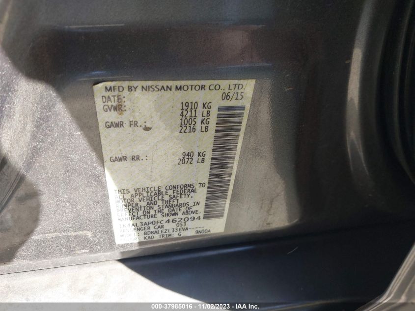 2015 NISSAN ALTIMA 2.5/2.5 S/2.5 SL/2.5 SV - 1N4AL3AP0FC462094