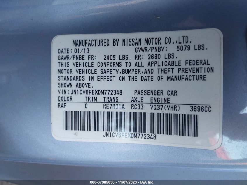 2013 INFINITI G37 JN1CV6FEXDM772348