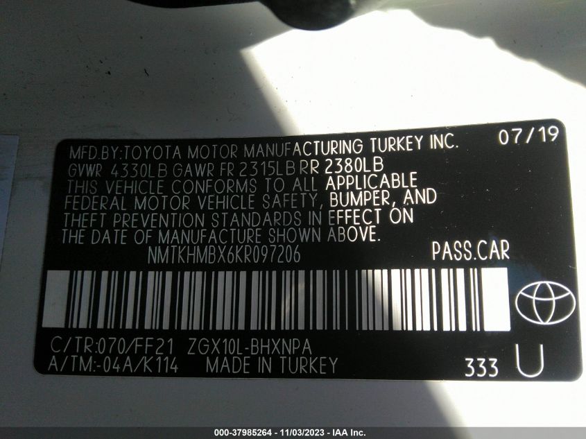 2019 TOYOTA C-HR XLE/LE/LIMITED - NMTKHMBX6KR097206