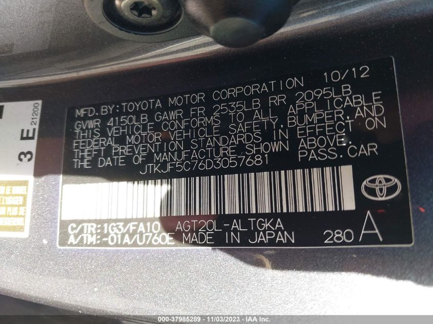 2013 TOYOTA SCION TC - JTKJF5C76D3057681