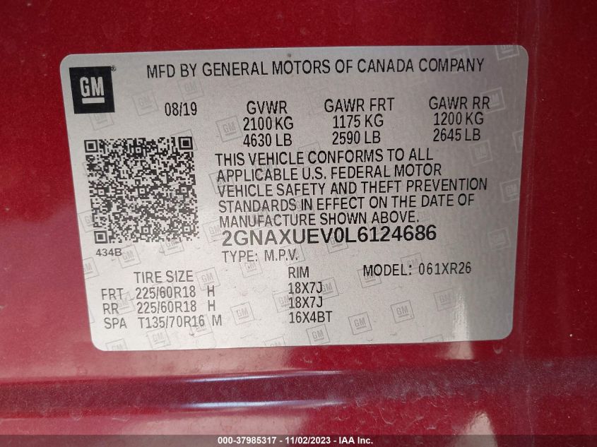 2020 CHEVROLET EQUINOX LT - 2GNAXUEV0L6124686