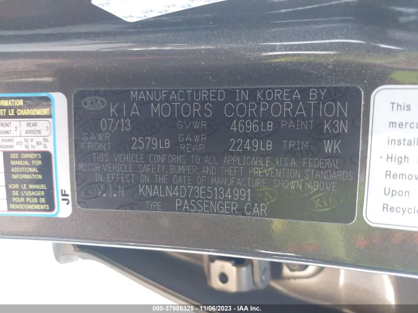 2014 KIA CADENZA PREMIUM KNALN4D73E5134991