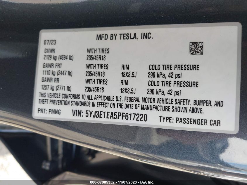 2023 TESLA MODEL 3 - 5YJ3E1EA5PF617220