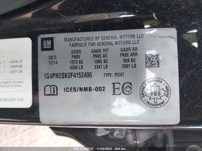 2015 BUICK VERANO BASE - 1G4PN5SK0F4152496