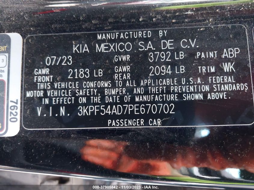 2023 KIA FORTE GT LINE - 3KPF54AD7PE670702