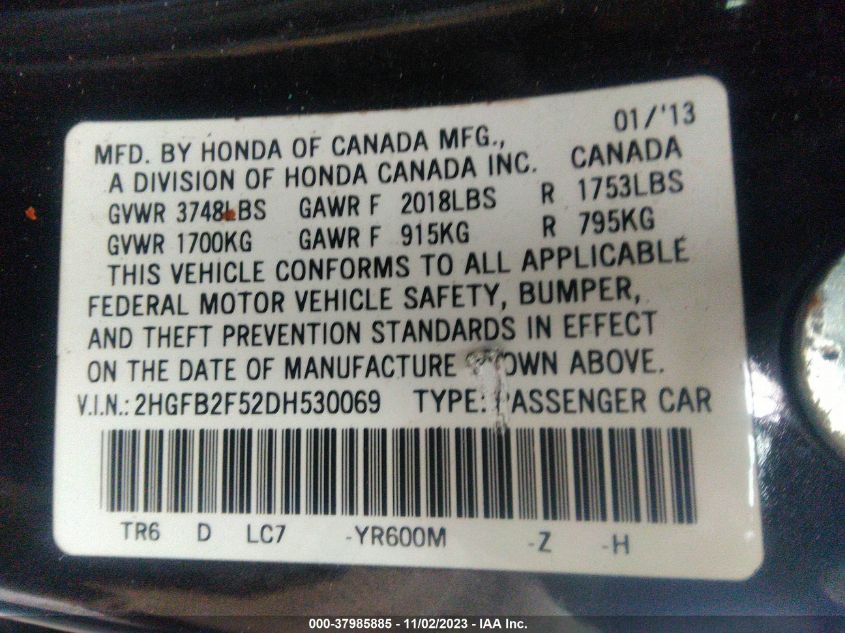 2013 HONDA CIVIC LX - 2HGFB2F52DH530069