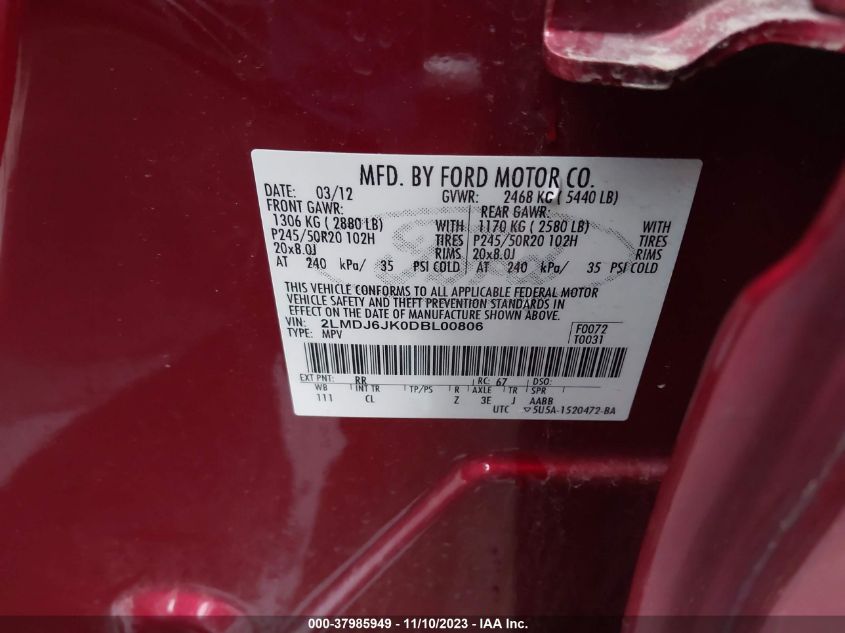 2013 LINCOLN MKX - 2LMDJ6JK0DBL00806