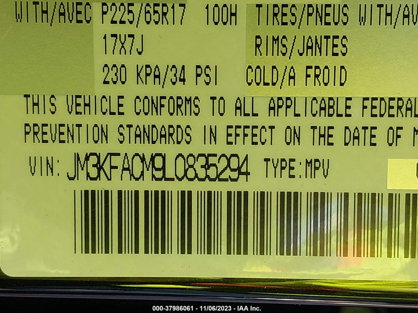 VIN JM3KFACM9L0835294 2020 MAZDA CX-5 TOURING