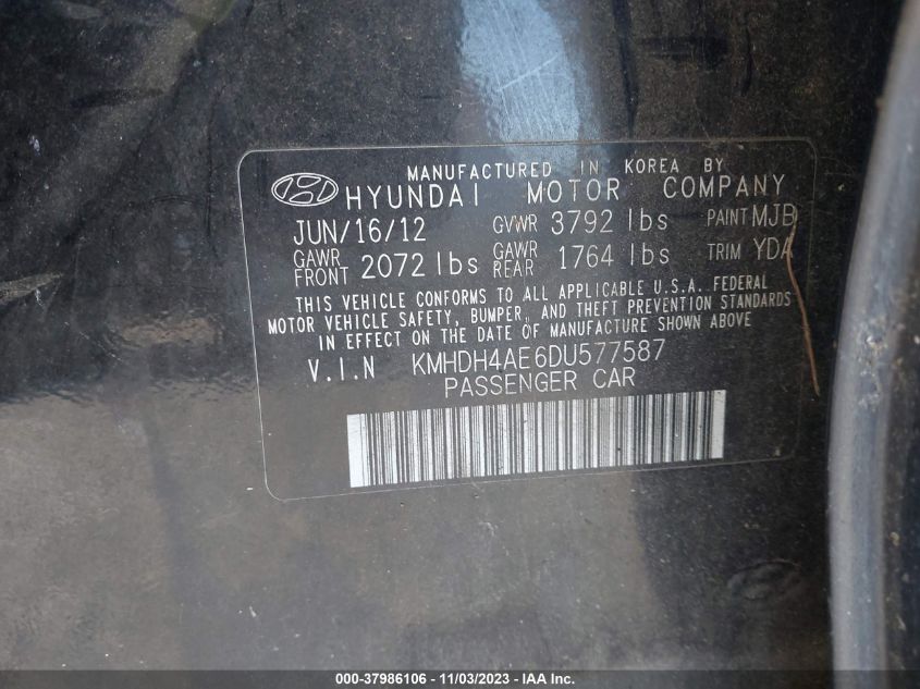 2013 HYUNDAI ELANTRA GLS/LIMITED - KMHDH4AE6DU577587