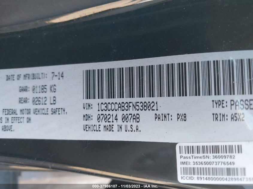 2015 CHRYSLER 200 LIMITED - 1C3CCCAB3FN538021