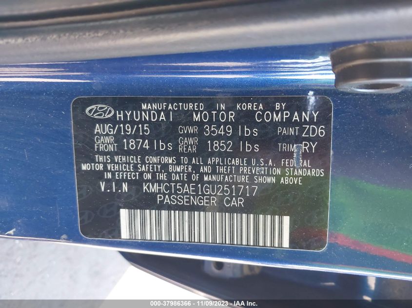 2016 HYUNDAI ACCENT SE - KMHCT5AE1GU251717