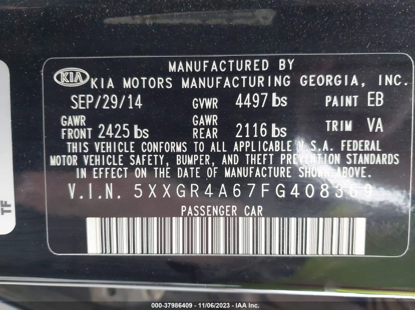 2015 KIA OPTIMA SX TURBO - 5XXGR4A67FG408369