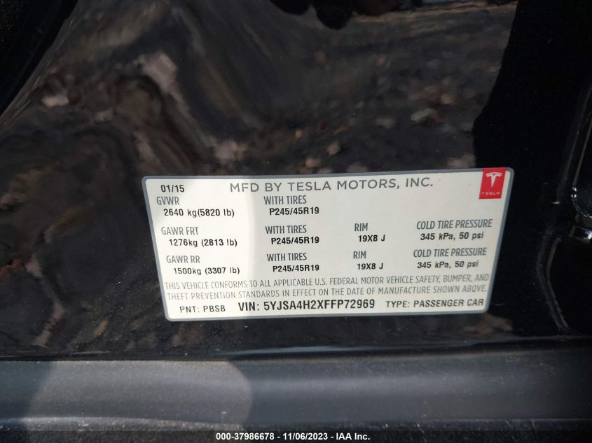 2015 TESLA MODEL S 85D - 5YJSA4H2XFFP72969