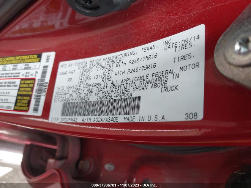 2015 TOYOTA TACOMA PRERUNNER - 5TFJX4GN7FX038494