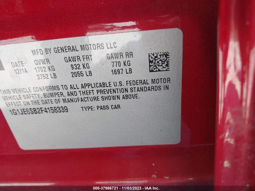 2015 CHEVROLET SONIC LTZ AUTO - 1G1JE6SB2F4158339