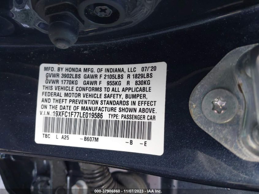 2020 HONDA CIVIC EXL - 19XFC1F77LE019586