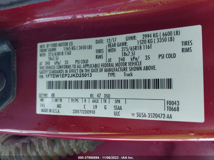2018 FORD F-150 XLT - 1FTEW1EP2JKD25013