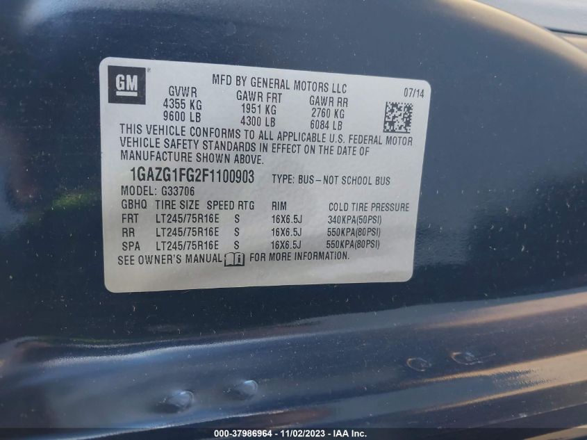 2015 CHEVROLET EXPRESS 3500 LT 1GAZG1FG2F1100903