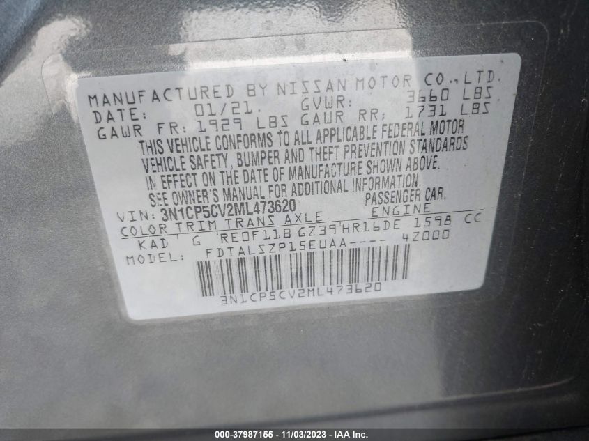 2021 NISSAN KICKS SV - 3N1CP5CV2ML473620
