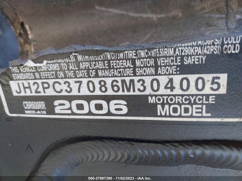 2006 HONDA CBR600 RR - JH2PC37086M304005