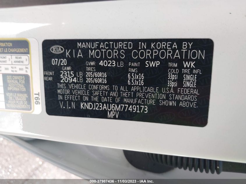 2021 KIA SOUL - KNBJ23AU6M7749173