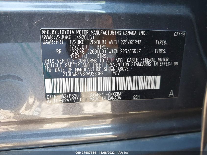 2019 TOYOTA RAV4 HYBRID LE - 2T3LWRFV6KW028368