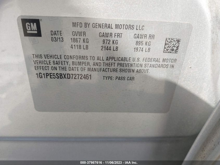 2013 CHEVROLET CRUZE 2LT AUTO - 1G1PE5SBXD7272461