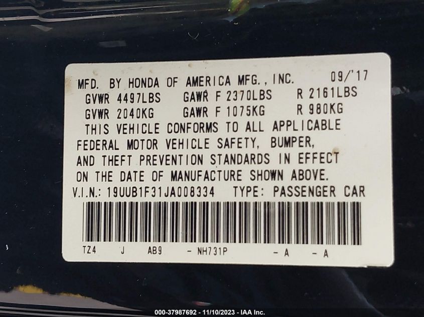 2018 ACURA TLX - 19UUB1F31JA008334