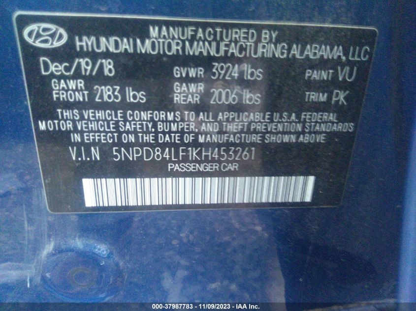 2019 HYUNDAI ELANTRA SEL/VALUE/LIMITED - 5NPD84LF1KH453261