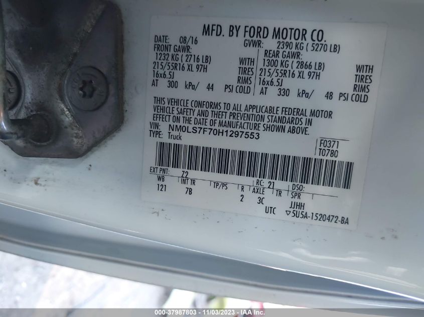 2017 FORD TRANSIT CONNECT XLT - NM0LS7F70H1297553