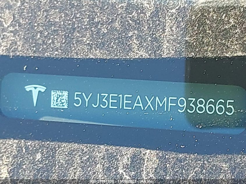 2021 TESLA MODEL 3 - 5YJ3E1EAXMF938665