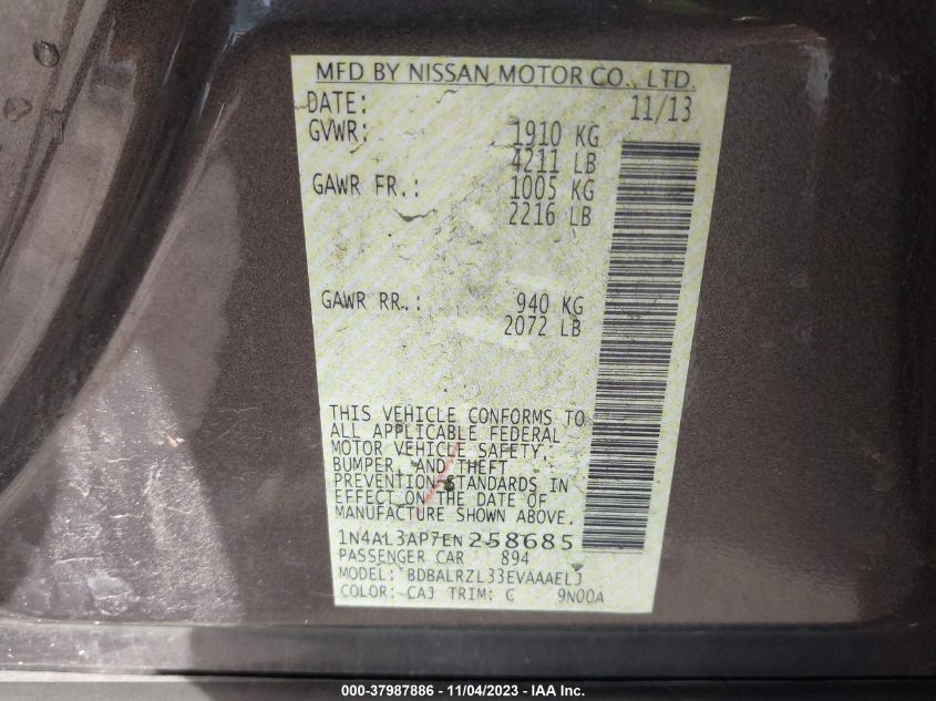 2014 NISSAN ALTIMA 2.5 S - 1N4AL3AP7EN258685