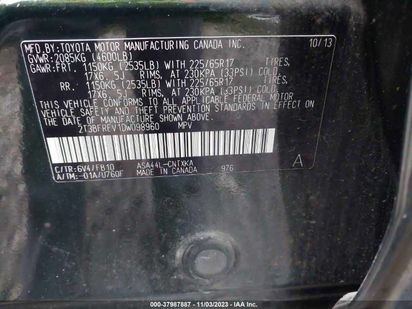 2013 TOYOTA RAV4 LE - 2T3BFREV1DW098960