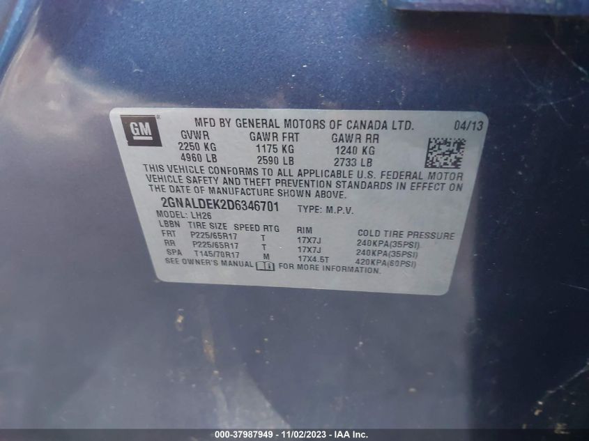 2013 CHEVROLET EQUINOX 1LT - 2GNALDEK2D6346701