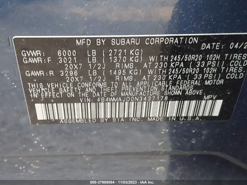 2022 SUBARU ASCENT ONYX EDITION - 4S4WMAJD0N3437178