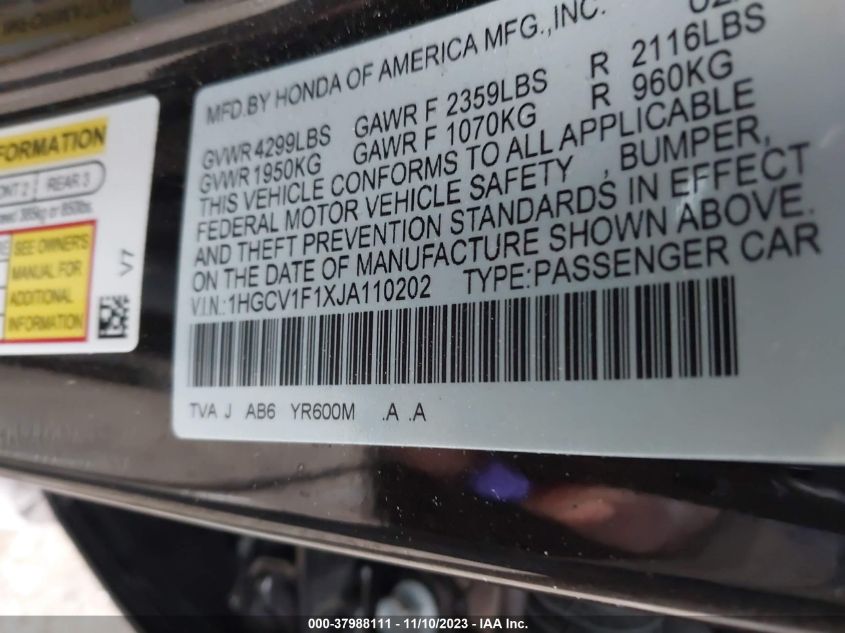 2018 HONDA ACCORD LX - 1HGCV1F1XJA110202